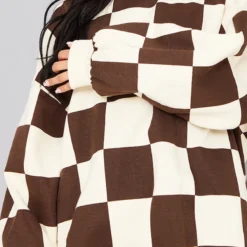 Robe Pull Oversize En Sweat Crème Imprimé Damier -Pas Cher Robe Tendre Magasin 22b974b9a143e3214a014443dbdb66bccd83a6bc cmw4401 5