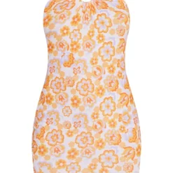 Robe Moulante Orange Fleurie Rétro à Dos Nu Et Détail Anneau -Pas Cher Robe Tendre Magasin 231bd25df1b8118ee78c79acd85f6eb078f917a8 cmy1669 6