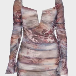 Robe Moulante En Mesh Imprimé Renaissance Multicolore Froncé à Barre En V -Pas Cher Robe Tendre Magasin 23881e8031c21bfbcbf43bbdf9809331b3fb1784 cnd0393 5