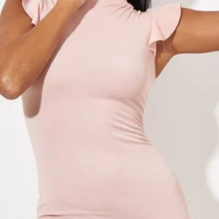 Robe Moulante Rose à Manches Courtes Volantées Et Col Haut -Pas Cher Robe Tendre Magasin 23ff276481bf1df785b0a69c608913eacbda5588 clr9819 5