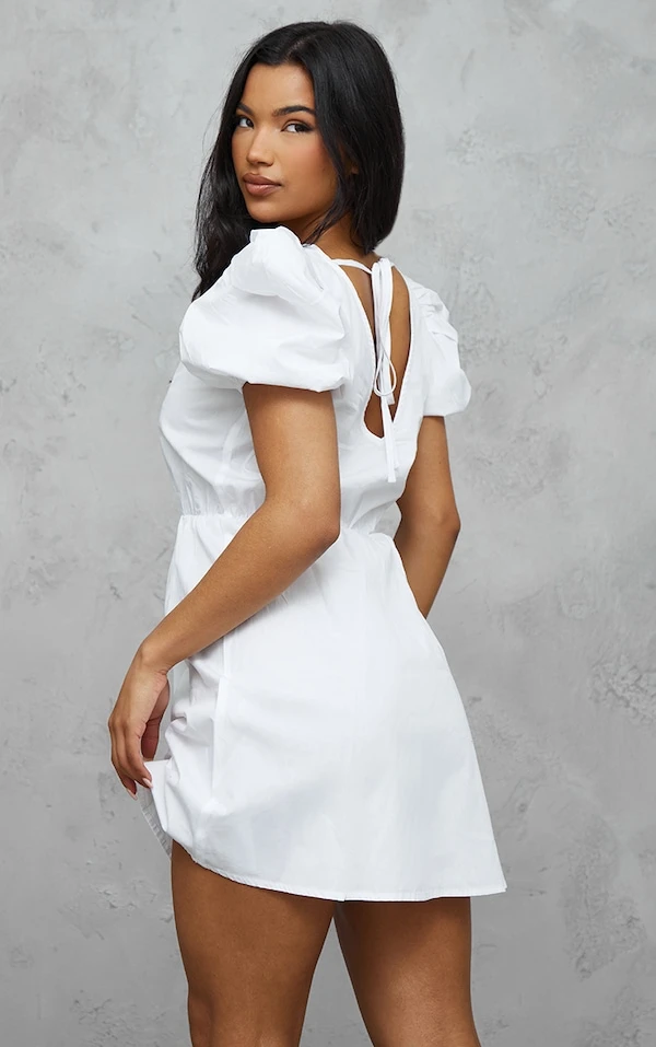 Robe Droite En Popeline Blanche à Manches Bouffantes 2 Robe Droite En Popeline Blanche à Manches Bouffantes – Image 2