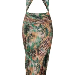 Robe Mi-longue Plissée Verte Imprimé Animal Découpée à Col Croisé -Pas Cher Robe Tendre Magasin 24e44245640693fd0e2e9d9a8e16f6e3aedcf915 cne7739 5