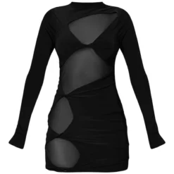 Robe Très Moulante Noire à Parties En Mesh Et Noeuds -Pas Cher Robe Tendre Magasin 27c27cec71fde8e979465d7454b0fa36ca43fea0 cnc5916 5