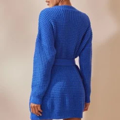 Robe Pull En Maille Tricot Gaufrée Bleu Vif -Pas Cher Robe Tendre Magasin 28f94e28b118df4411556c9052468372ae065eef cnd2081 2