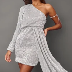 Robe Moulante Asymétrique En Sequins Argentés Effet Drapé -Pas Cher Robe Tendre Magasin 295d7cfcfaba8278a410c38915dac4c290efb496 cnb3650 4