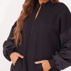 Robe Sweat Noire Oversize à Manches En Nylon Contrastantes -Pas Cher Robe Tendre Magasin 2b07320a2fcadca4e58a529e094f56441989f1d2 cnb1089 4