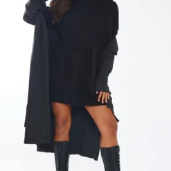 Robe Pull En Maille Tricot Gaufrée Noir Profond -Pas Cher Robe Tendre Magasin 2b84627c0a11f1f37f03b10b21f402fc586bdf08 cnc0456 3