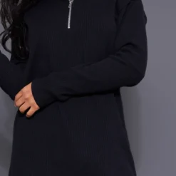 Robe Pull Oversize Côtelée Noire à Col Haut Et Demi-zip -Pas Cher Robe Tendre Magasin 2d0ddba141d24a73d11786eb45d8f6c2d969c5e6 cnc2873 4
