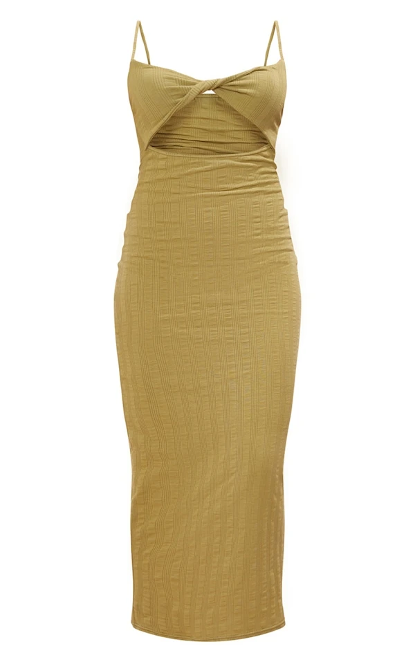 Robe Longue Côtelée Vert Olive Torsadée à Découpe 5 Robe Longue Côtelée Vert Olive Torsadée à Découpe – Image 5