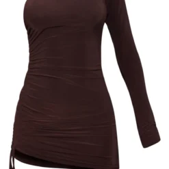 Robe Très Moulante Asymétrique Chocolat Froncée -Pas Cher Robe Tendre Magasin 305187d160d24bf2cbf86c8d92ba5420e6a565ae cnc2271 5