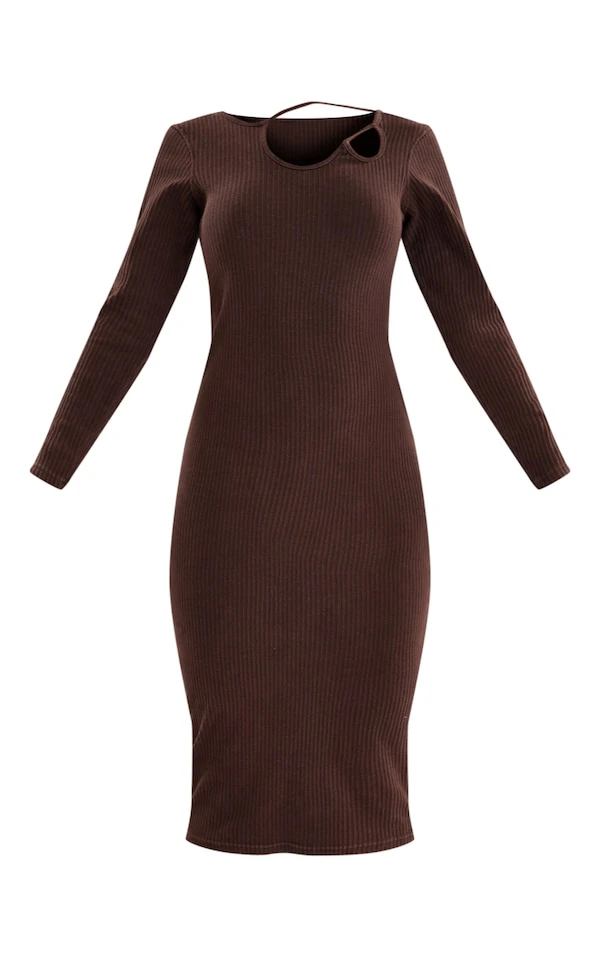 Zero Robe Longue Côtelée Chocolat à Découpes Et Manches Longues 5 Zero Robe Longue Côtelée Chocolat à Découpes Et Manches Longues – Image 5