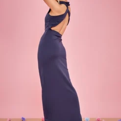 Robe Longue En Néoprène Bleu Marine à Col Montant Croisée Dans Le Dos -Pas Cher Robe Tendre Magasin 30acfcf165b0306d8caa5cbde106d6c725bcd6a1 cnd9028 4