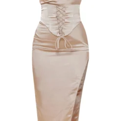 Robe Corset Mi-longue Satinée Champagne à Col Bénitier Et Lacets -Pas Cher Robe Tendre Magasin 30c63dab4f79ab24a9d2efafdc3360b07e97819e cnd2046 5