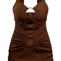 Robe Moulante Crêpée Texturée Chocolat à Découpes Et Détail Anneaux -Pas Cher Robe Tendre Magasin 3147e3b6abe74444912a85fda2a6e608521721d9 cne7737 5