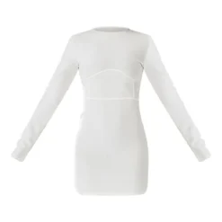 Robe Moulante Côtelée Blanche à Détails Coutures Et Manches Longues -Pas Cher Robe Tendre Magasin 32125c6df19c656015015f0adb9198568e0c3ede cmn0006 5