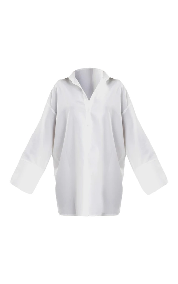 Robe Chemise Oversize En Popeline Blanche à Mancherons Larges 5 Robe Chemise Oversize En Popeline Blanche à Mancherons Larges – Image 5