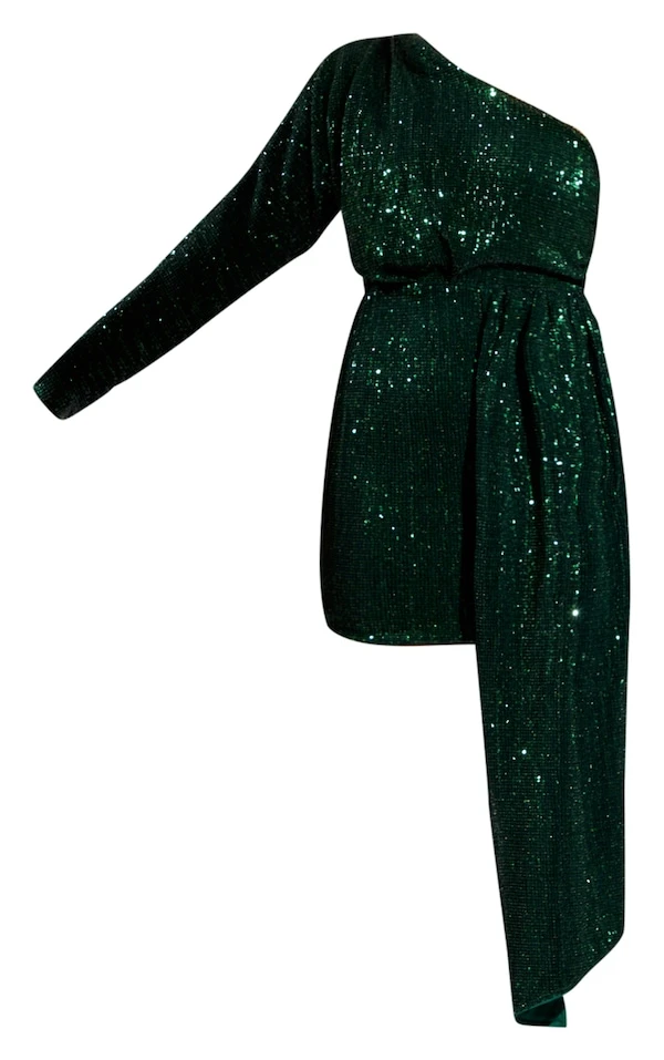 Robe Moulante Asymétrique En Sequins Vert émeraude Effet Drapé 5 Robe Moulante Asymétrique En Sequins Vert émeraude Effet Drapé – Image 5