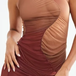 Robe Moulante Asymétrique En Mesh Multicolore Imprimé Dégradé Froncée -Pas Cher Robe Tendre Magasin 37108846e4919bece0cb623485d5b729038c2e13 cnd5819 4