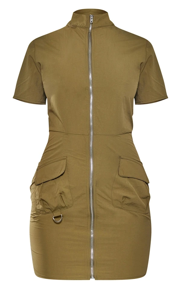 Robe Chemise Parachute Cargo Kaki à Zip 5 Robe Chemise Parachute Cargo Kaki à Zip – Image 5