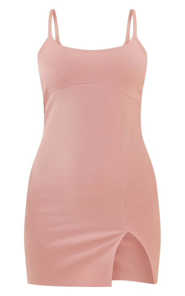 Robe Moulante Fendue Côtelée Texturée Rose Foncé à Bretelles 5 Robe Moulante Fendue Côtelée Texturée Rose Foncé à Bretelles – Image 5