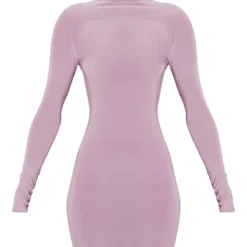 Robe Moulante Mauve Découpée Dans Le Dos Croisée à Manches Longues -Pas Cher Robe Tendre Magasin 38095f6ae808401e7467ae85f8afb51d55a8b359 cnd2294 5