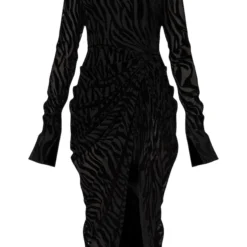 Robe Mi-longue Noire Imprimé Zèbre Dévoré à Col Haut Et Détail Drapé -Pas Cher Robe Tendre Magasin 385d20a3067a01f069222eb30d260168c69fd8c0 cmu4283 6
