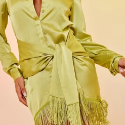 Robe Chemise Satinée Vert Citron à Détail Drapé Et Ourlet Frangé -Pas Cher Robe Tendre Magasin 38b5ae9cd7455aebc40315fdad5a6ac8c5dc3926 cnd7687 4