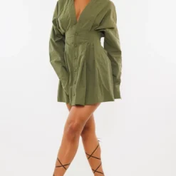 Robe Chemise Oversize Plissée En Maille Tissée Kaki -Pas Cher Robe Tendre Magasin 3a3e895376ac691917b65a51a36f7164398ecde5 cna4955 3