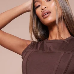 Robe Moulante En Coton Chocolat Détail Coutures Style Corset -Pas Cher Robe Tendre Magasin 3a650549ecaa94b7aa13e26a01e73880ac575b17 cnd1286 4