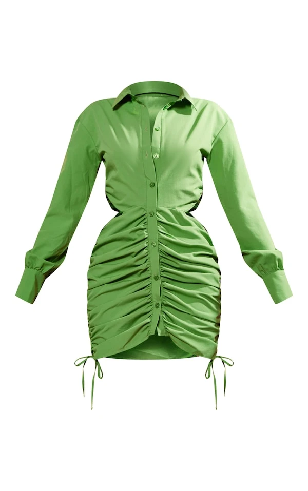 Robe Chemise Froncée Verte à Boutons Et Côtés Découpés 5 Robe Chemise Froncée Verte à Boutons Et Côtés Découpés – Image 5