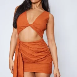 Robe Moulante Effet Lin Rouille à Torsade Et Détail Drapé -Pas Cher Robe Tendre Magasin 3d1dbaabd9727b942991df837c15b53d42a8597f cnd2247 1