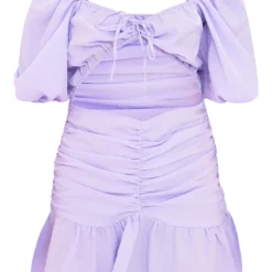 Robe Moulante Texturée Froncée Lilas à Manches Bouffantes Et Ourlet Volanté -Pas Cher Robe Tendre Magasin 3d69a551f20f207496d338be381ae2a42d893383 cmy1981 6