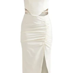 Robe Corset Mi-longue Satinée Crème à Jupe Froncée Et Bretelles -Pas Cher Robe Tendre Magasin 3de1e6db1ffee8c3378096f1aea4a1af320b837b cnc7734 5