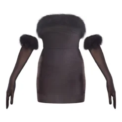 Robe Moulante Noire à épaules Dénudées Manches Gants Et Ourlet à Plumes -Pas Cher Robe Tendre Magasin 406a0f805913447c86b9f19ef9b3968b00a2d18d cna5274 5