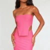 Robe Bustier Texturée Rose Vif à Ourlet Tombant