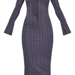 Robe Longue Côtelée Gris Anthracite Découpée à Nouer Dans Le Cou -Pas Cher Robe Tendre Magasin 40fa5b65bb48ef50de81c56762de81ffcd4b56b9 cnd4071 5