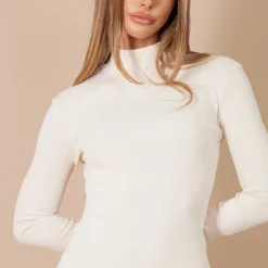 Robe Mi-longue Côtelée Crème à Col Haut Et Manches Longues -Pas Cher Robe Tendre Magasin 41a9a3ff31ae57d3924906e66ad2937e3835fcf4 cnc8351 4