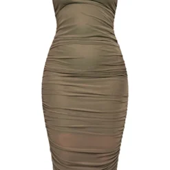 Robe Longue En Mesh Très Froncé Kaki Croisée Sur Le Cou -Pas Cher Robe Tendre Magasin 424009560deff7ab42b4b4cd5502668e660f6c1f cnc6168 5