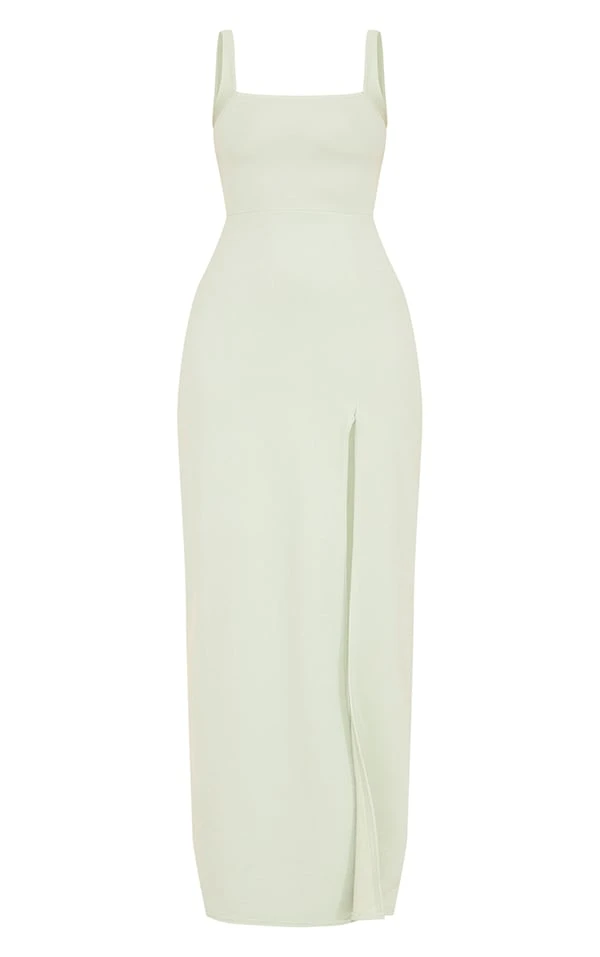 Robe Longue Vert Sauge à Col Droit 5 Robe Longue Vert Sauge à Col Droit – Image 5