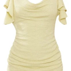 Robe Moulante Texturée Vert Citron Volantée à Col Bénitier -Pas Cher Robe Tendre Magasin 437af512920f86733885acc5563500da14934203 cne1869 5