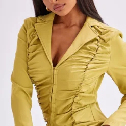 Robe Moulante Froncée Kaki à Agrafes Et Détail Revers -Pas Cher Robe Tendre Magasin 43fcac95d007874554363c01fab84bbd618d5402 cmy4455 5