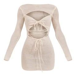 Mini Robe Blanche En Maille Tricot à Devant Lacé Et Noué -Pas Cher Robe Tendre Magasin 444b66f7d8b89710db6423d29063969fbea1f972 cnc3239 5