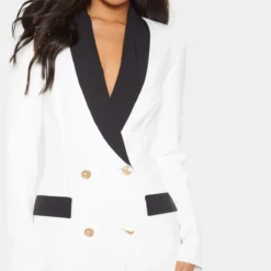 Robe Blazer Blanche à Boutons Dorés Et Col Contraste -Pas Cher Robe Tendre Magasin 45def7c6cebe4e373558ef34417c9c1fb4a918fd cmc9134 5