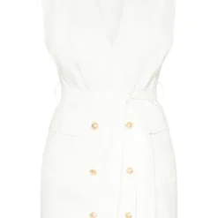 Robe Blanche Style Blazer Sans Manches à Boutons Dorés -Pas Cher Robe Tendre Magasin 46642963461c3aff3e15ee91ec0c21f60db40967 clx6264 3