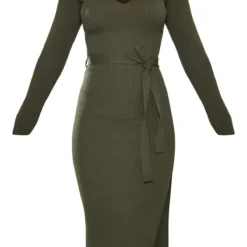 Robe Mi-longue Fendue Kaki à Manches Longues Et Ceinture -Pas Cher Robe Tendre Magasin 46a090fd12d11c95d48f5e619d4d53cb39390d03 cmp8731 5