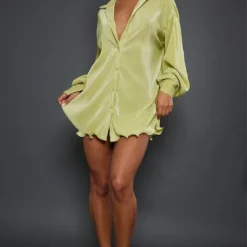 Robe Chemise Vert Citron Plissée à Ourlet Volanté -Pas Cher Robe Tendre Magasin 4722cdf3856c33eeb2690b0f46e8dec68fb4e37d cnd2234 3
