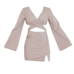 Robe Moulante Gris Pierre à Fines Rayures Croisée Sur Le Devant à Manches Longues Et Boutons -Pas Cher Robe Tendre Magasin 476f6f2f749c6646819f62659f317a53b561baf2 cmw4974 6