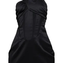 Robe Moulante Asymétrique Satinée Noire à Lanière à Bretelle Et Parties Contrastantes -Pas Cher Robe Tendre Magasin 48b8aea7f0e5c866d732c1a831d11feeaa3f5889 cnc7673 5