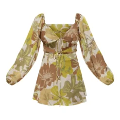 Robe Droite Satinée Verte Fleurie Découpée à Nouer -Pas Cher Robe Tendre Magasin 48d5501f1e2b4e9545cbb42923c39e74a1cb96ff cnd1226 5