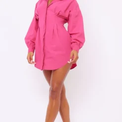 Robe Chemise Ajustée Rose Vif à Manches Longues -Pas Cher Robe Tendre Magasin 4aecb0c6ca8f93131dcd9513aca0fd2670212b5a cne1922 3